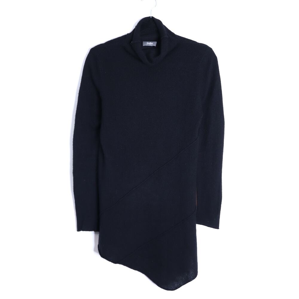 NEIMAN MARCUS Cashmere Funnel Neck Sweater Black Asymm Hem Women's S